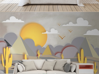 几何童话 北欧现代简约风格儿童房与电视背景墙的个性壁画设计